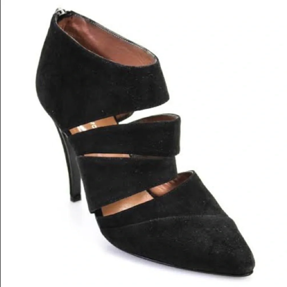 Sigerson Morrison Womens Black Suede Cut Out Strappy Pointed Toe Pumps Size 7.5